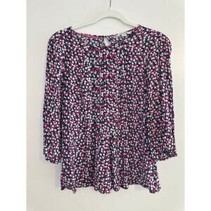 Boden Womens Pink Polkadot Pleated ViscoseTunic Blouse Office Casual Size 4